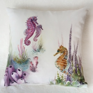 Original painting on cushion - BEAUTIFUL SEAHORSES