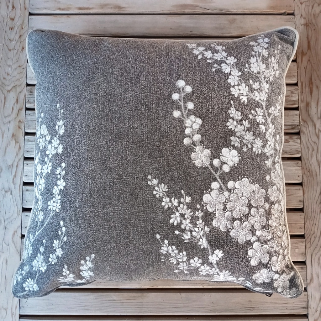 Original painting on cushion- white blossoms painting