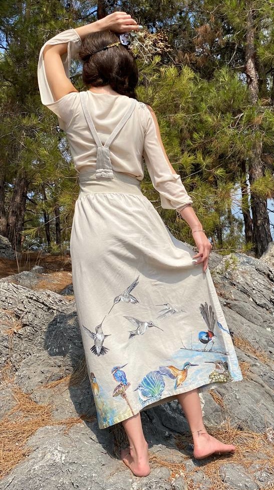 The world of birds_ Original painting on dress