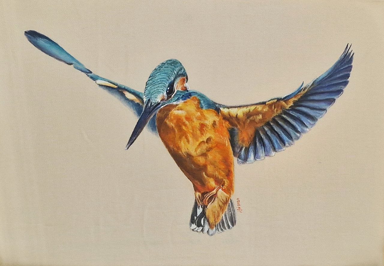 KING FISHER- Original painting on fabric